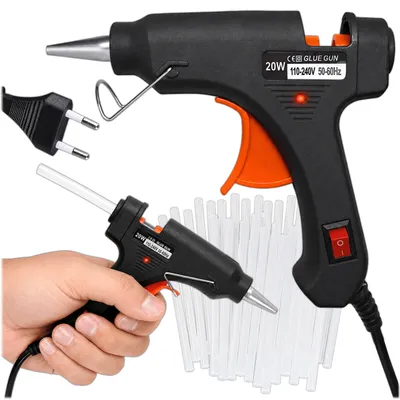 Produktbild von KRUMAD Heißklebepistole mit 30 Klebesticks, Hot Glue Gun 100–240V, Klebepistole für Basteln DIY Reparatur Stoff Holz Karton