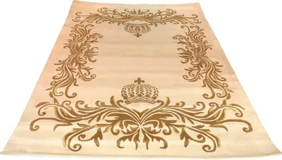 Produktbild von Pompöös by Casa Padrino Luxus Teppich von Harald Glööckler - ALLE GRÖßEN - Krone Creme / Gold  - Barock Design Teppich - Handgewebt aus Wolle