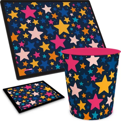 Produktbild von ITENGA Papierkorb Schreibtischunterlage Mauspad Set - ca. 11 Liter - STERNE