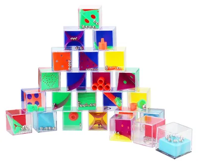 Produktbild von 24er Set WELLGRO Geduldsspiele - je ca. 4 x 4 x 4 cm (LxBxH), Geschicklichkeitsspiel mit Kugeln, Mitgebsel, Denkspiel