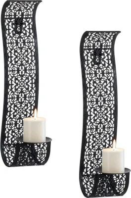 Produktbild von Famanu Wandkerzenhalter Set von 2 - Schwarz - Elegante Wanddekoration