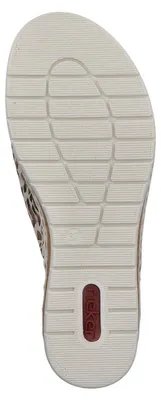 Produktbild von Rieker Damen Keil Pantolette mit breitem Riemen und Tiermuster V4188, Größe:40 EU, Farbe:Beige