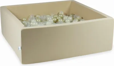 Produktbild von Trockenbecken 110x110x40 beige mit 600 Bällen: transparent, hellgold, opaleszierend
