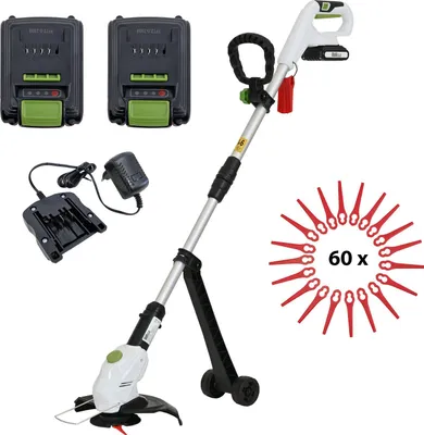 Produktbild von Akku Rasentrimmer 20 V 2,0 Ah mit 2 Akkus & Ladegerät 26 cm Kantenschneider inkl. 60x Ersatzmesser