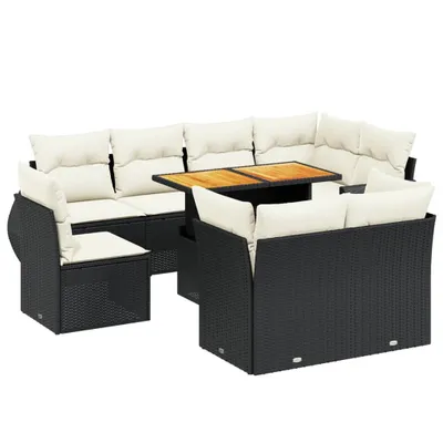 Produktbild von vidaXL 9-tlg. Garten-Sofagarnitur mit Kissen Schwarz Poly Rattan