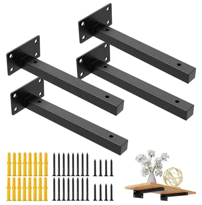 Image de Lot de 4 supports muraux pour étagères robustes, de couleur noire