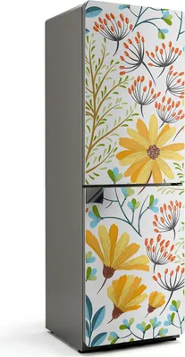 Produktbild von Blumenmuster auf weißem Hintergrund – Magnetische Kühlschrank Abdeckung – Dekorfolie magnetisch Küche – Kühlschrank Magnet Deko – selbstklebende Magnettafel – Magnetfolie für Kühlschranktür – 60x180 cm