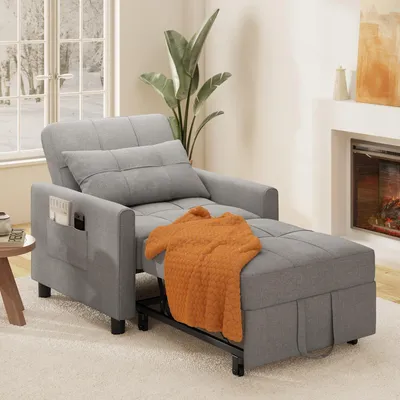 Image de Bealife Fauteuil-lit 3 en 1 avec fonction couchage - Fauteuil relax extensible avec coussin & espace de rangement AR24- Pour petit appartement (Gris clair)