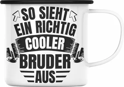 Produktbild von Trendation - Bester Bruder Der Welt Geschenk Emaille Tasse So Sieht Ein Richtig Cooler Bruder Aus Geschenkidee Geburtstag (Schwarz)