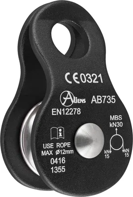 Umlenkrolle STANDARD PULLEY 30 kN von Aliens; schwarz; mit Edelstahlrolle; für Seile bis Ø 12 mm.