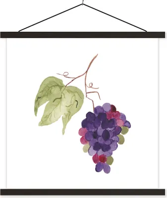 Produktbild von MuchoWow® Textilposter Weintrauben - Blätter - Aquarell 60x60 cm mit schwarzem Rahmen - Posteraufhänger