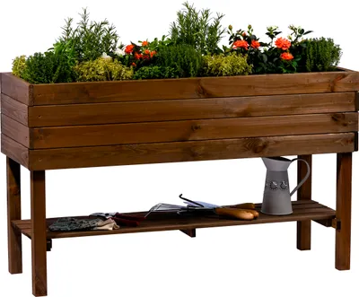 Produktbild von dobar Großes Hochbeet mit Ablage inkl. Pflanzfolie, Dunkelbraun, 117x40x70,5 cm Artikel 58406FSCe