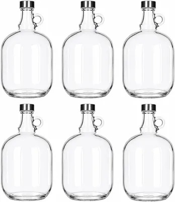 Produktbild von lilawelt24 6x 3L Glas Weinballon mit rundem Griff Flasche Glasballon Weinflasche Likörflasche Essig-Öl Schnapsflasche Wasserflasche für Hausbrennerei