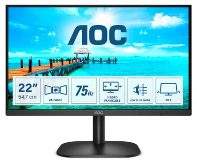 Obrázok produktu pre AOC B2 22B2H/EU, 54,6 cm (21.5"), 1920 x 1080 px, Full HD, LED, 4 ms, Čierna