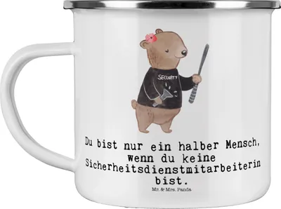 Produktbild von Mr. & Mrs. Panda Teetasse Sicherheitsdienstmitarbeiterin Herz - Weiß - Geschenk, Emaille Tasse, Pott, Teebecher, Reisebecher, Haferl