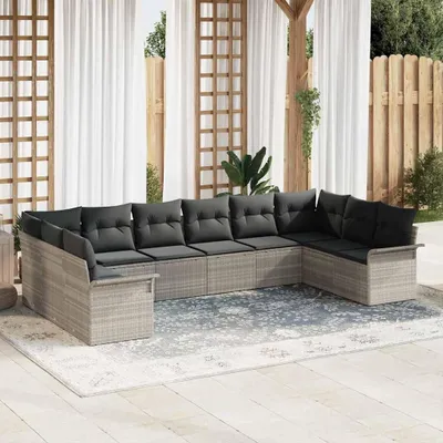 Produktbild von "Rabatt" Gartensofa-set - Balkonmöbel/Terrassenmöbel - mit Kissen 10 pcs Hellgrau Poly-Rattan - Lounge-Dining set CC12491