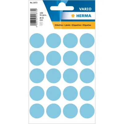 Produktbild von HERMA Vielzwecketiketten Ø 19 mm rund blau Papier matt 100 St., Blau, Kreis, Universal, Zellulose, Matte, 20 Stück(e)