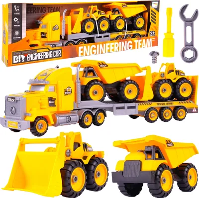 Produktbild von MalPlay Truck Set Trailer se 2 stavebními vozidly XXL | Bagr a sklápěč | Příslušenství | lze složit a rozložit | Autíčka pro děti