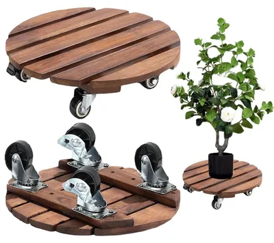 Immagine prodotto di 2 supporti per piante – sottovasi in legno con ruote a 360°