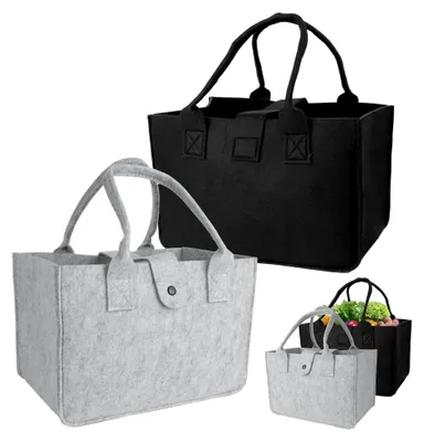 Produktbild von 2 Stück Filztasche Shopper, robuste Einkaufstasche aus Filz zum Einkaufen & Aufbewahren, faltbare Filztasche, Filzkorb mit Griffen, Filz Zeitungsständer Zeitungskorb (Grau, Schwarz)
