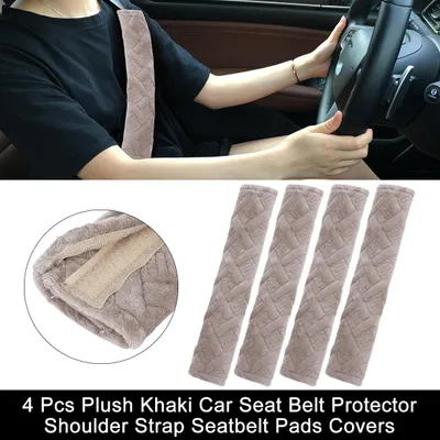 Image de 4 Pcs Peluche Kaki Voiture Ceinture securité Protecteur Épaule Sangle Tampons Couvercles