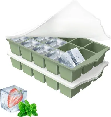 Produktbild von Famanu Eiswürfelform Set – 2 Silikonformen mit 15 Fächern – BPA-frei – Grün