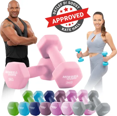 Produktbild von Miweba Sports Profi Neopren Hantel NKH100 | Hantelset - Kurzhanteln - Hexagon - Home Workout - Krafttraining - Anti Rutsch Oberfläche (Rosa 2x 3,0 Kg)
