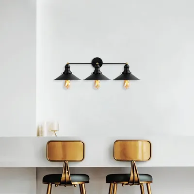 Produktbild von Opviq, Wandleuchte aus Metall, Schwarz und Antik, 75 x 27 x 20 cm | IP20, 3 x E27 Max 40 W | Elegantes, industrielles Design für moderne Wohnräume.