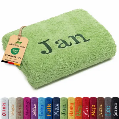 Produktbild von AR Line Duschtuch 70x140 cm mit Namen bestickt – Personalisiertes Handtuch aus Baumwolle 500 g/m², Farbe: Apfelgrün