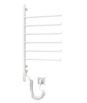 Immagine prodotto di ELNA scaldasalviette in acciaio basso legato, Termosifone elettrico da bagno, girevole a 180°, con 6 bracci pieghevoli, bianco, RAL 9003, 78W,
