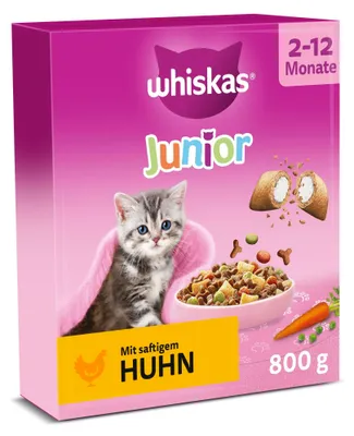 Produktbild von WHISKAS Junior Trockenfutter für Katzen, 5 x 800 g, Huhn