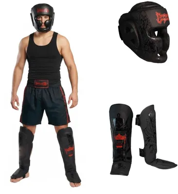 Immagine prodotto di Dragon do Yakuza: Set per allenamento e sparring, con protezione completa per il viso (11747) e parastinchi ergonomici (40724). Attrezzatura di alta qualità con design ispirato ai samurai, ideale per MMA, Muay Thai, kickboxing e K1 (taglia M)