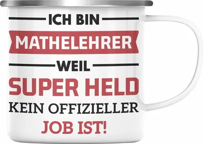 Produktbild von Trendation - Mathelehrer Emaille Tasse Mathematiker Emaille Tassen mit Spruch Lustig Emaille Emaille Tasse Geschenk Superheld (Silber)