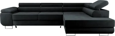 Image de Canapé d'angle Fidel avec fonction sommeil - Canapé d'angle avec coffre de rangement, en forme de L, ottomane droite, en gris foncé