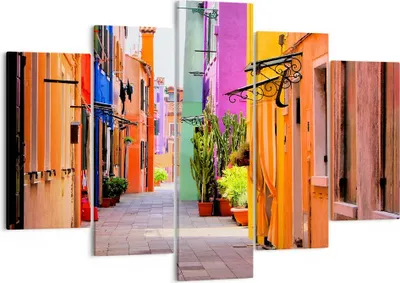 Produktbild von Bild auf Leinwand - Leinwandbild - Sommer Straße Haus - 150x100cm - Wand Bild - Wanddeko - Leinwanddruck - Bilder - Kunstdruck - Wanddekoration - Leinwand bilder - Wandkunst - EA150x100-3583