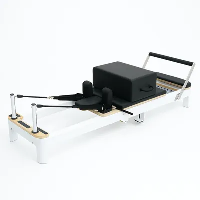Produktbild von PH Fitness White Pilates Reformer aus Aluminium, klappbar – Birkenholz-Akzente und pulverbeschichtetes Metallgestell, Studioqualität für Home Gym und Reha