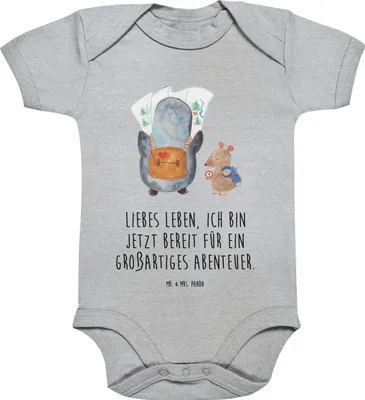 Produktbild von Mr. & Mrs. Panda Strampler Baby Pinguin & Maus Wanderer 3. - 6. Monat - Heather Grey - Geschenk, Abenteurer, baumwolle, Wandern, Babybody, Abenteuer, Einteiler, babyanzug