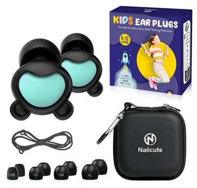 Immagine prodotto di Protezioni acustiche per bambini, età 6-12 anni, riduzione del rumore di 26 dB, 4 misure, colore nero e blu