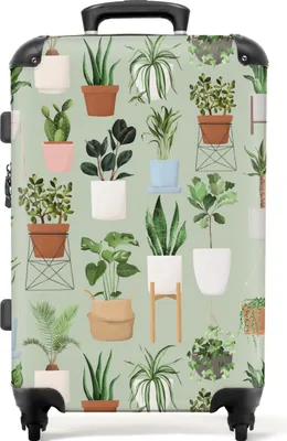 Produktbild von NoBoringSuitcases.com® Großer Koffer - Pflanzen - Grün - Muster - Boho - Kombinationsschloss TSA - Hartschalen Trolley 4 Rollen - 72 liter - Reisekoffer - 66 cmKoffer Mittelgroß 67x43x25 cm, 72L,