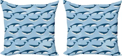 Immagine prodotto di ABAKUHAUS Set copricuscino animali marini (2 pezzi), motivo astratto balena nautico naturale grande pesce sott'acqua, 45 x 45 cm, blu bianco