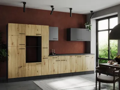 Produktbild von Küche Küchenzeile Leerblock Grau Matt Artisan Eiche Oliver 370 cm Respekta