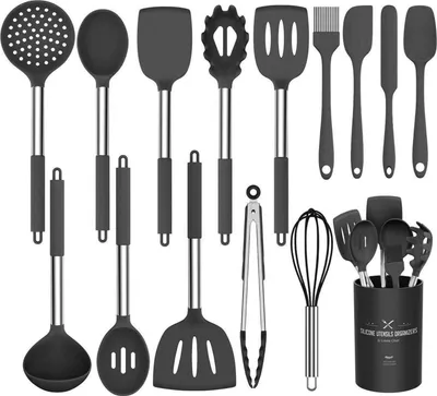Image de Umite Chef Ensemble d'ustensiles de cuisine 15 pièces silicone Noir Gris