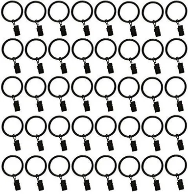 Productafbeelding van Metalen gordijnringen met clips en oogjes, 5,1 cm, zwart, 40 stuks