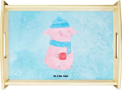 Produktbild von Mr. & Mrs. Panda Servierplatte Holz Schwein Glühwein - Eisblau - Geschenk, Weihnachtsmarkt, tablett aus, Glühschwein, serviertablett, Küchentablett, sofatablett, Punsch