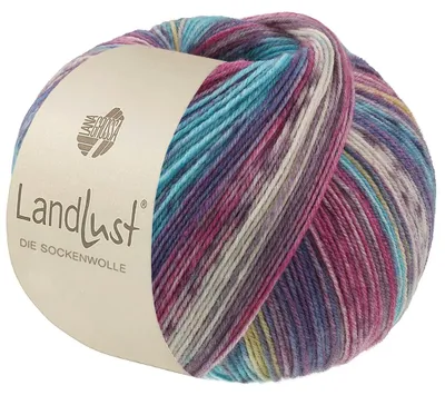 Produktbild von Lana Grossa Landlust DIE SOCKENWOLLE 100 g 4-fach Sockenwolle von Lana Grossa und Landlust 420 m Farbe 619 - Safrangelb/Dunkelblau/-grau/Hellgrau/Türkis/... Gestreift