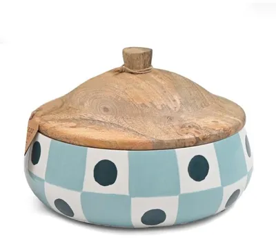 Imagen del producto de Only Natural – Recipiente de almacenamiento de madera – Azul /  / Blanco – 25,5 × 25,5 × cm