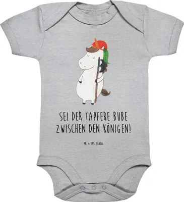 Produktbild von Mr. & Mrs. Panda Strampler Baby Einhorn Junge 12. - 18. Monat - Heather Grey - Geschenk, Kurzarmbody, Einhörner, babykleidung body, Unicorn, Babybody, Bube, overall