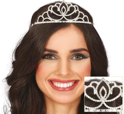 Productafbeelding van Prinsessen Tiara, elegante bruiloftskroon, koninklijk carnaval hoofdsieraad, glanzend, accessoire voor kostuums, kleur: zilver