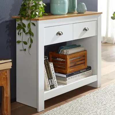Obrázek produktu pro Konzolový stolek 85x35x76 cm bílá / dub provedení příborník moderní úzký | Wohnling