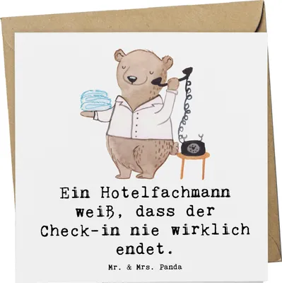 Produktbild von Mr. & Mrs. Panda Glückwunschkarte Hotelfachmann Lebensweisheit - Weiß - Geschenk, anlasskarte, Grußkarte, Klappkarte, Berufsstolz, Beruf, Gäste, Reservierungen, Check-out